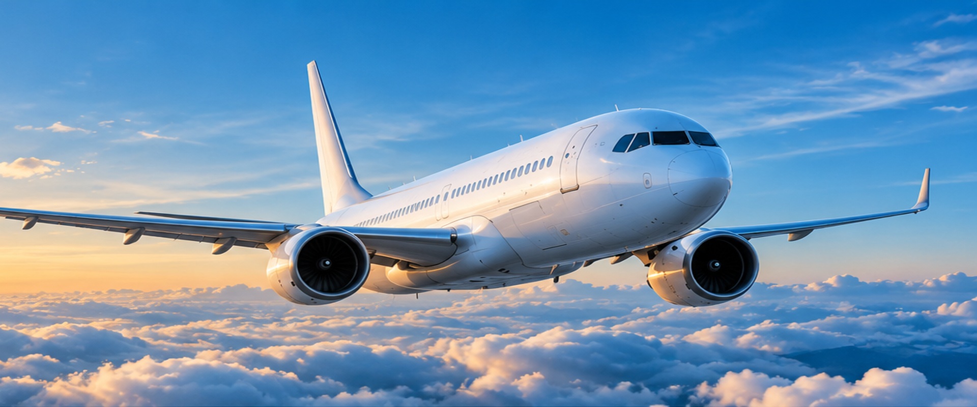 Passenger airplane flying above clouds